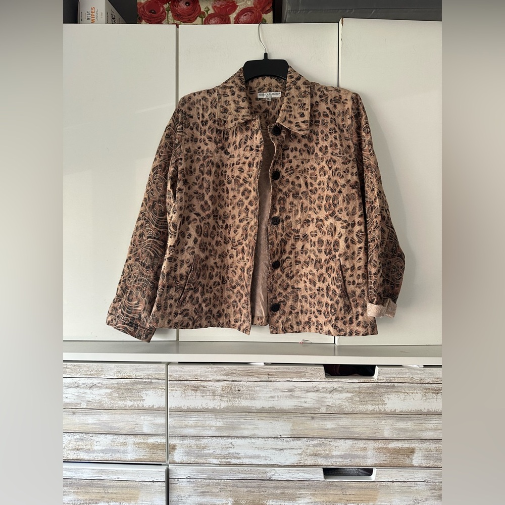🐆 Rebecca Malone Petite Animal Print Jacket PM Textured Stretch Blazer 🐆